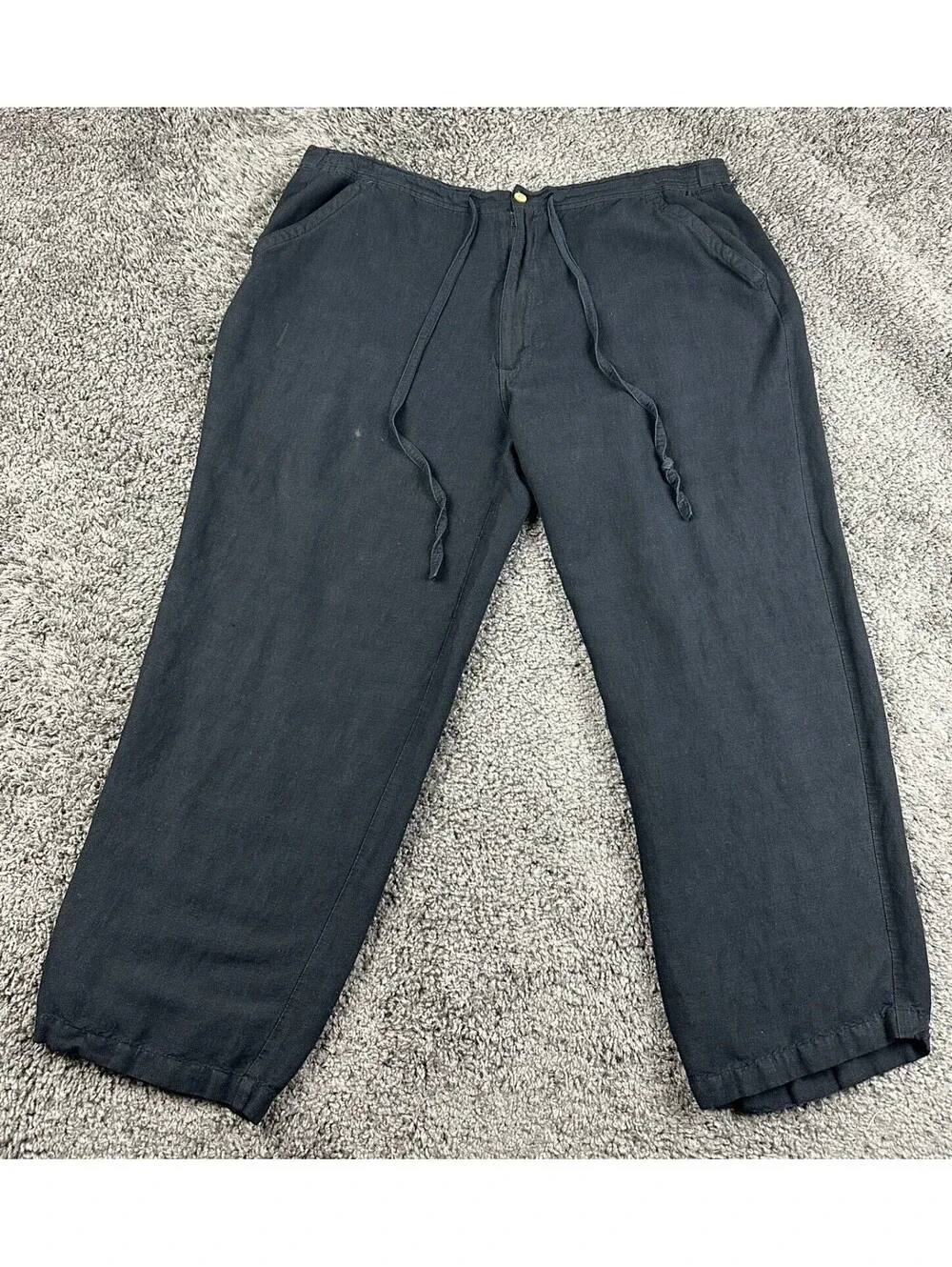 Cubavera Mens Pants XL 40-42 Black Linen Blend Drawstring Casual Beach Trousers